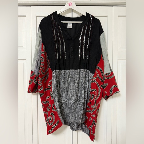 Ulla Popken Bohemian Plus Sized 20/22 Tunic Patchwork Lagenlook 3/4 Sleeve - Picture 1 of 7